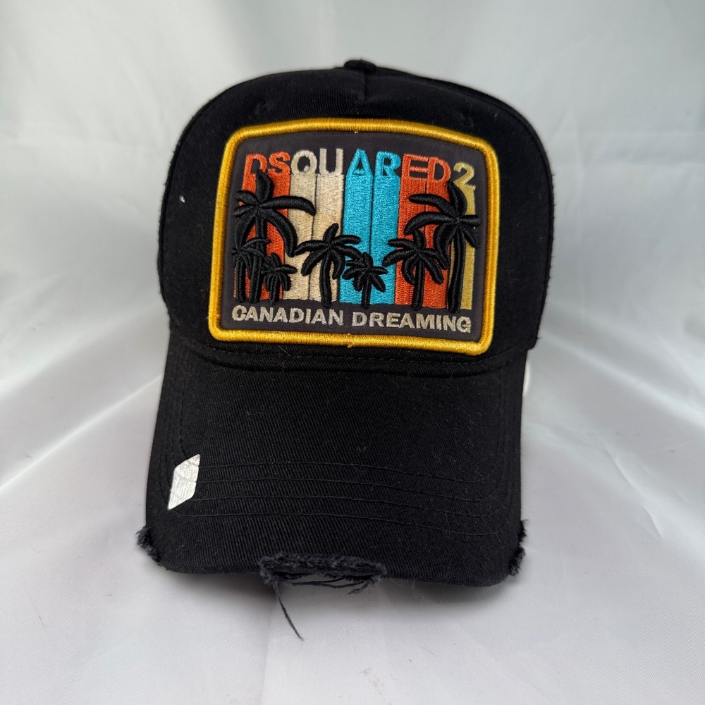 DSQUARED2 Beach Hat Canadian Dreaming Mens Black Cotton Distressed Designer